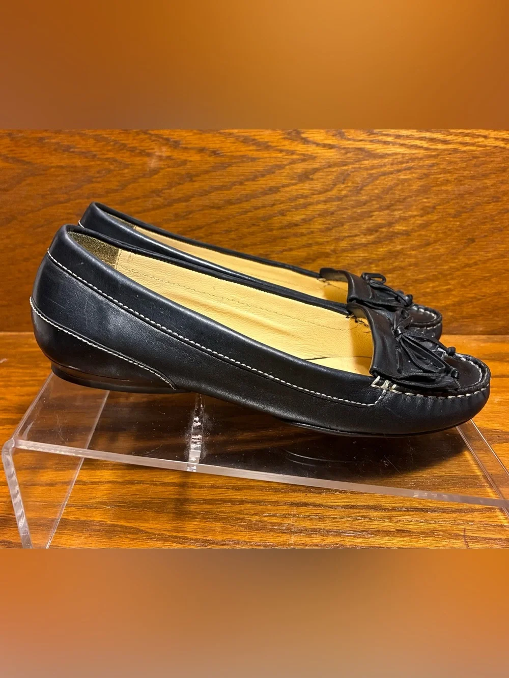 Y2K VTG Cole Haan Kiltie Tassel Leather Moccasin Loafers Black Size 6